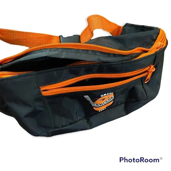 Vintage Omaha Lancers Hockey Fanny Pack 2 Zippered Pockets 34" Belt Bag Hip Pack - Picture 3 of 4